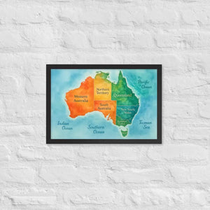 Watercolor Map Framed Poster Australia Design Matte Finish Dipaliz - Black / 12″×18″ - Posters
