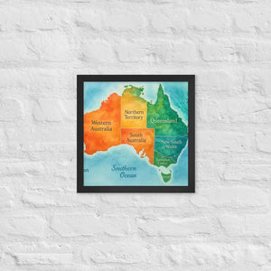 Watercolor Map Framed Poster Australia Design Matte Finish Dipaliz - Black / 14″×14″ - Posters