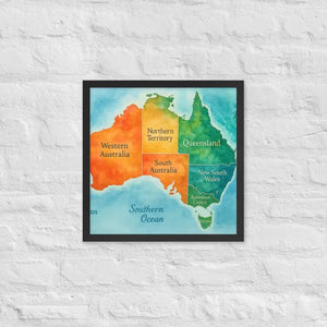 Watercolor Map Framed Poster Australia Design Matte Finish Dipaliz - Black / 16″×16″ - Posters