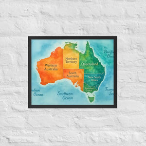 Watercolor Map Framed Poster Australia Design Matte Finish Dipaliz - Black / 16″×20″ - Posters
