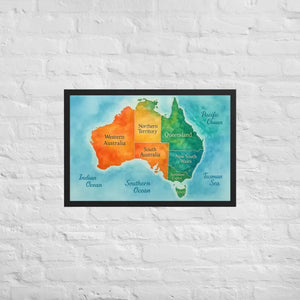 Watercolor Map Framed Poster Australia Design Matte Finish Dipaliz - Black / 20″×30″ - Posters