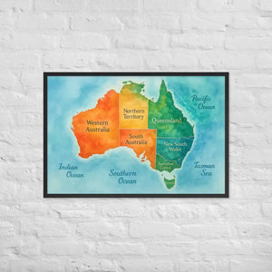 Watercolor Map Framed Poster Australia Design Matte Finish Dipaliz - Black / 24″×36″ - Posters