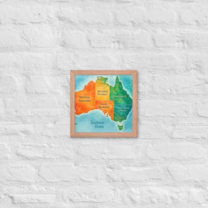 Watercolor Map Framed Poster Australia Design Matte Finish Dipaliz - Red Oak / 10″×10″ - Posters