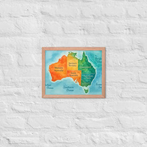 Watercolor Map Framed Poster Australia Design Matte Finish Dipaliz - Red Oak / 11″×14″ - Posters