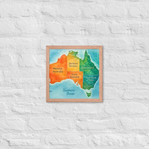Watercolor Map Framed Poster Australia Design Matte Finish Dipaliz - Red Oak / 12″×12″ - Posters