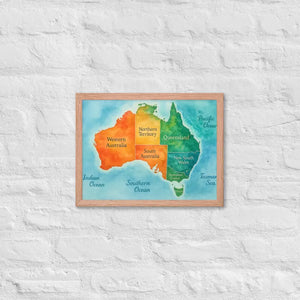Watercolor Map Framed Poster Australia Design Matte Finish Dipaliz - Red Oak / 12″×16″ - Posters