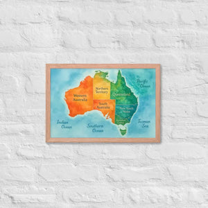 Watercolor Map Framed Poster Australia Design Matte Finish Dipaliz - Red Oak / 12″×18″ - Posters
