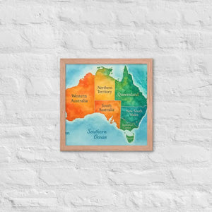 Watercolor Map Framed Poster Australia Design Matte Finish Dipaliz - Red Oak / 14″×14″ - Posters