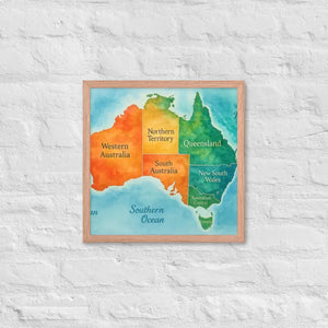Watercolor Map Framed Poster Australia Design Matte Finish Dipaliz - Red Oak / 16″×16″ - Posters