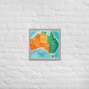 Watercolor Map Framed Poster Australia Design Matte Finish Dipaliz - Red Oak / 18″×18″ - Posters