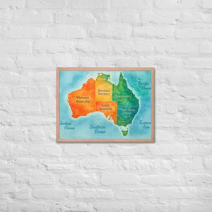 Watercolor Map Framed Poster Australia Design Matte Finish Dipaliz - Red Oak / 18″×24″ - Posters