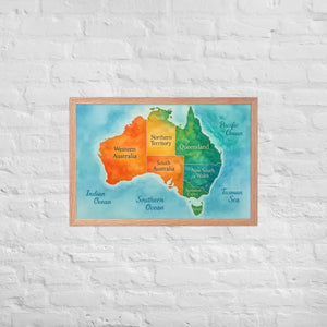 Watercolor Map Framed Poster Australia Design Matte Finish Dipaliz - Red Oak / 20″×30″ - Posters