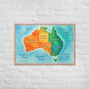 Watercolor Map Framed Poster Australia Design Matte Finish Dipaliz - Red Oak / 24″×36″ - Posters