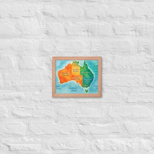 Watercolor Map Framed Poster Australia Design Matte Finish Dipaliz - Red Oak / 8″×10″ - Posters