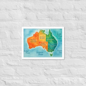 Watercolor Map Framed Poster Australia Design Matte Finish Dipaliz - White / 12″×16″ - Posters