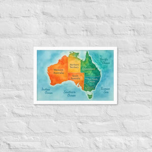 Watercolor Map Framed Poster Australia Design Matte Finish Dipaliz - White / 12″×18″ - Posters