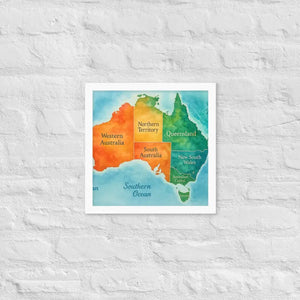 Watercolor Map Framed Poster Australia Design Matte Finish Dipaliz - White / 14″×14″ - Posters