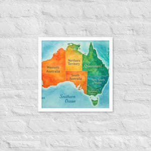 Watercolor Map Framed Poster Australia Design Matte Finish Dipaliz - White / 16″×16″ - Posters