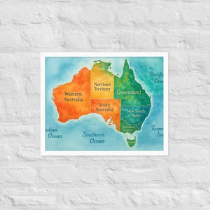 Watercolor Map Framed Poster Australia Design Matte Finish Dipaliz - White / 16″×20″ - Posters