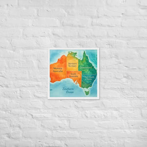 Watercolor Map Framed Poster Australia Design Matte Finish Dipaliz - White / 18″×18″ - Posters