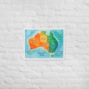 Watercolor Map Framed Poster Australia Design Matte Finish Dipaliz - White / 18″×24″ - Posters