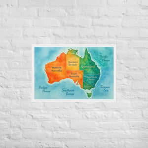 Watercolor Map Framed Poster Australia Design Matte Finish Dipaliz - White / 20″×30″ - Posters