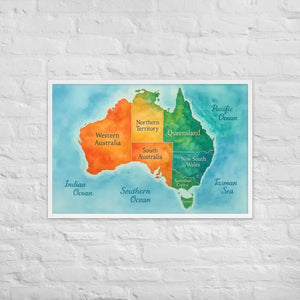 Watercolor Map Framed Poster Australia Design Matte Finish Dipaliz - White / 24″×36″ - Posters