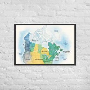 Watercolor Map Framed Poster Canada Design Matte Finish Dipaliz - Black / 24″×36″ - Visual Artwork