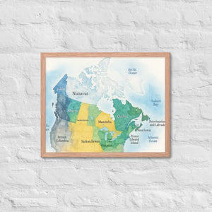 Watercolor Map Framed Poster Canada Design Matte Finish Dipaliz - Red Oak / 16″×20″ - Visual Artwork