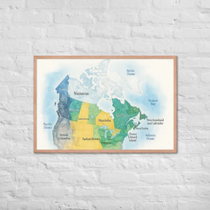 Watercolor Map Framed Poster Canada Design Matte Finish Dipaliz - Red Oak / 24″×36″ - Visual Artwork