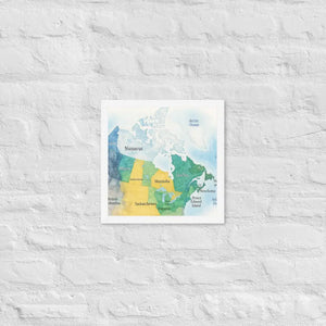 Watercolor Map Framed Poster Canada Design Matte Finish Dipaliz - White / 12″×12″ - Visual Artwork