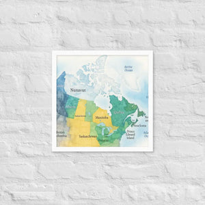 Watercolor Map Framed Poster Canada Design Matte Finish Dipaliz - White / 16″×16″ - Visual Artwork