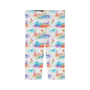 Watercolor Mountain Capri Leggings - Brushed Suede Finish - Dipaliz