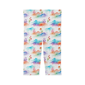 Watercolor Mountain Capri Leggings - Alpine Activewear - Dipaliz