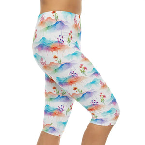Watercolor Mountain Capri Leggings - Alpine Activewear - Dipaliz