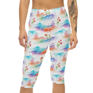 Watercolor Mountain Capri Leggings - Alpine Activewear - Dipaliz