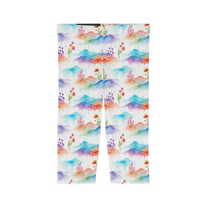 Watercolor Mountain Capri Leggings - Alpine Activewear - Dipaliz