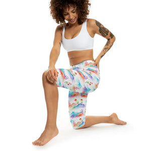 Watercolor Mountain Capri Leggings - Alpine Activewear - Dipaliz - Xs / White Stitching