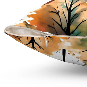 Watercolor Trees Polyester Square Pillow - Dipaliz - Throw Pillows