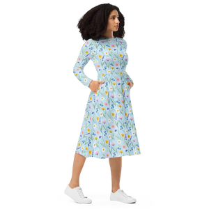 Watercolor Wildflower Meadow Pocket Midi Dress Dipaliz - Dresses - Xs
