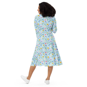 Watercolor Wildflower Meadow Pocket Midi Dress Dipaliz - Dresses - Xs
