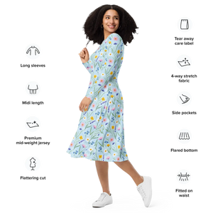 Watercolor Wildflower Meadow Pocket Midi Dress Dipaliz - Dresses - Xs
