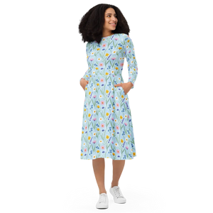 Watercolor Wildflower Meadow Pocket Midi Dress Dipaliz - Dresses - Xs