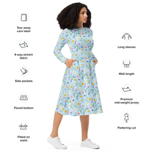 Watercolor Wildflower Meadow Pocket Midi Dress Dipaliz - Dresses - Xs