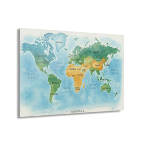 Watercolor World Map – French Cleat Acrylic - Dipaliz - Posters Prints & Visual Artwork