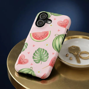 Watermelon Hearts Magnetic Phone Case, Impact-resistant Cute Summer Design - Mobile Cases