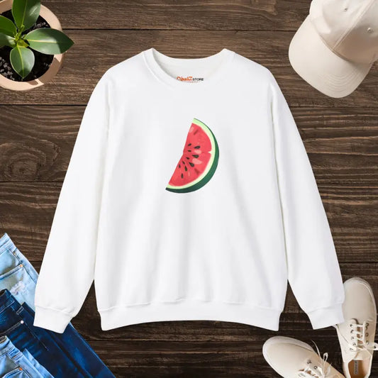 Unisex Heavy Crewneck Sweatshirt Watermelon Wedge Bliss - s / White