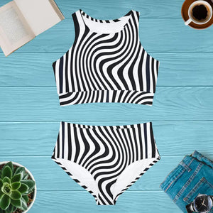 Wave Rider Bikini Set - Ocean Print Sporty Swimwear - Dipaliz - Xs