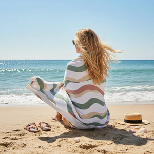 Wavy Pastel Beach Towel – Blush Cotton Wrap - Dipaliz - Towels