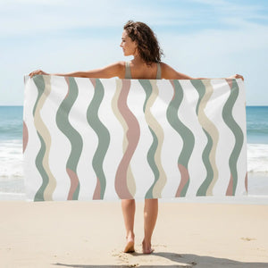 Wavy Pastel Beach Towel – Blush Cotton Wrap - Dipaliz - Towels
